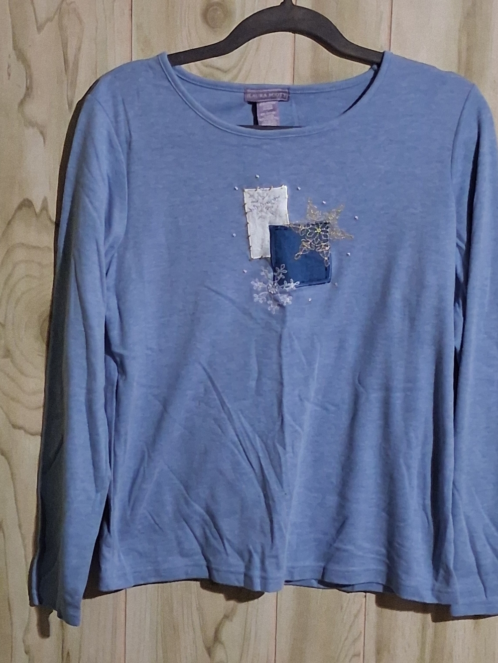 Laura Scott Light Blue Long Sleeve Top with Label Detail